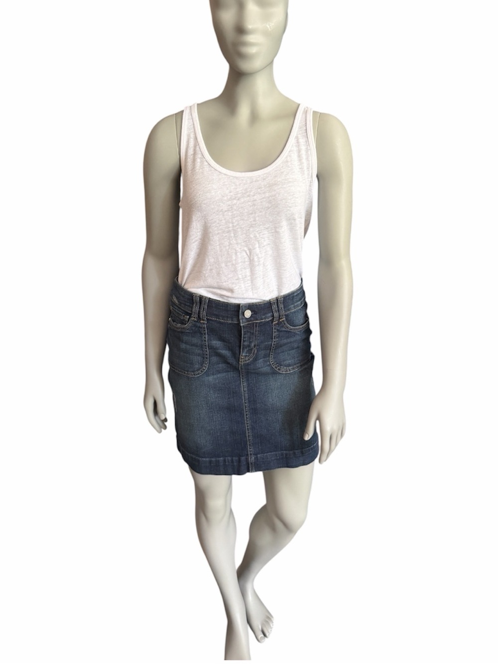White House Black Market Blue Denim Vintage Pencil Skirt Sz 0